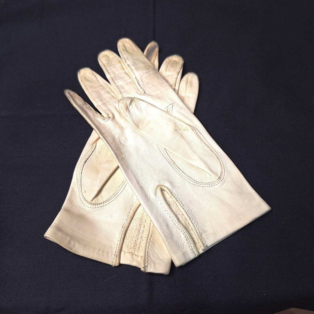 Vintage Ladies' White Leather Gloves‎ Size 6-1/2  Made in Italy - Picture 3 of 8